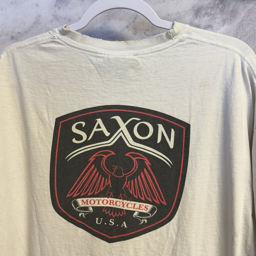 Vintage Saxon Motorcycle T Shirt Mens XL White Short Sleeve Biker USA
